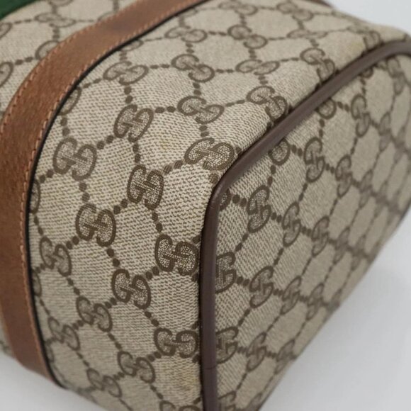 GUCCI GG Supreme Web Sherry Line Boston Bag PVC Red Green beige Auth 120065 - Picture 4 of 16